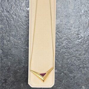 Givenchy Gold Necklace with Triangular red Accent